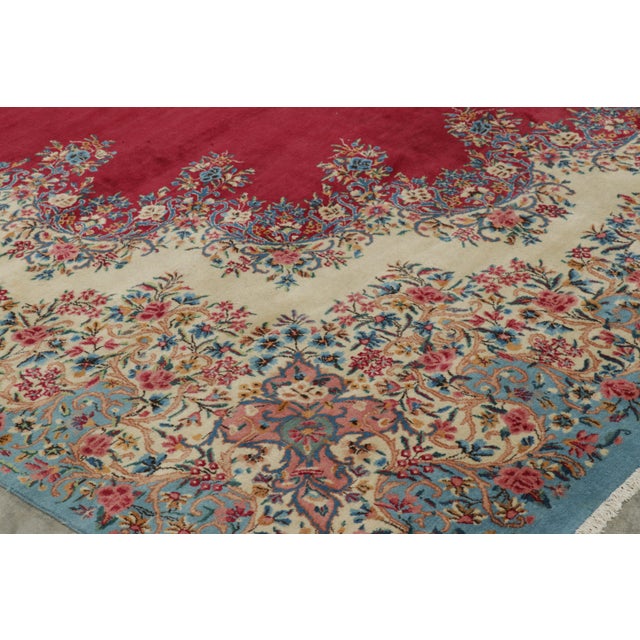 Red Vintage Kerman Lavar Persian Rug in Red With Medallion | Rug & Kilim For Sale - Image 8 of 10