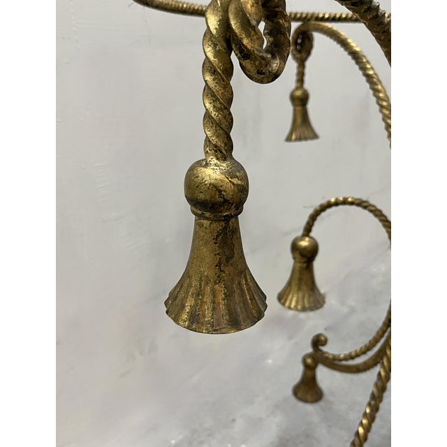 Hollywood Regency Gilt Metal Side Table W/ Glass Top, 1960s Rope & Tassel Design For Sale In Miami - Image 6 of 17