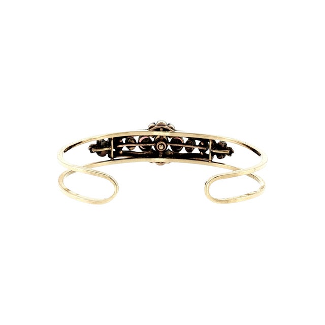 Victorian Mid 19th Century Victorian Silver Over Gold Opal and Diamond Pin Converted to a 14k Cuff Bracelet For Sale - Image 3 of 4