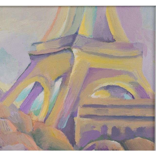 1990s The Yellow Eiffel Tower, Oil on Canvas Painting by Claude-Max Lochu For Sale - Image 5 of 15
