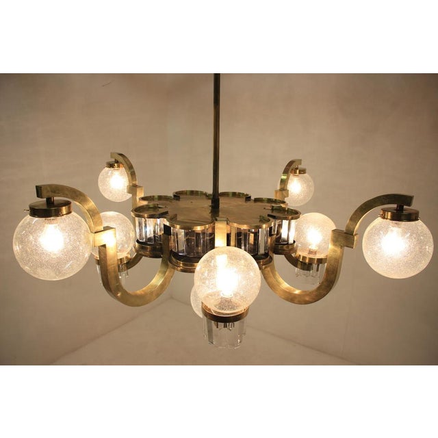 1920s Big Art Deco Chandelier in Brass, 1930s For Sale - Image 5 of 14