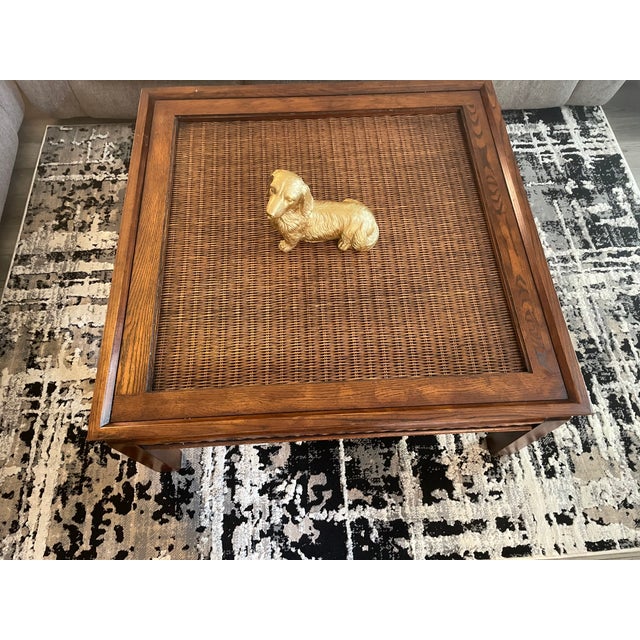 Asian Vintage Asian Modern 38" Square Hardwood & Rattan Coffee Table For Sale - Image 3 of 5