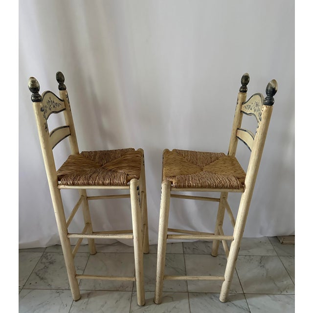 1990s Vintage Country French Hand Painted Blue and White Stools, Artist Signed Set of 2 Chairish