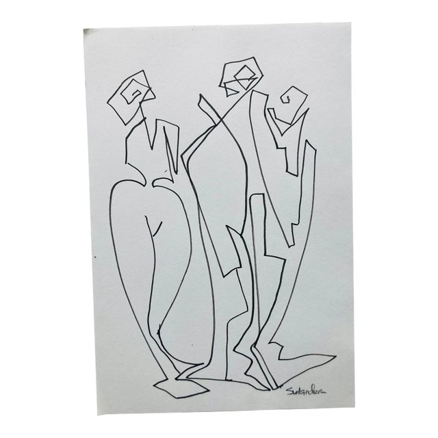 Ink Drawing Original by Erik Sulander Avant Garde Composition, Signed. For Sale