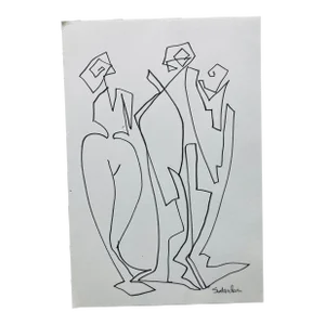 Ink Drawing Original by Erik Sulander Avant Garde Composition, Signed.