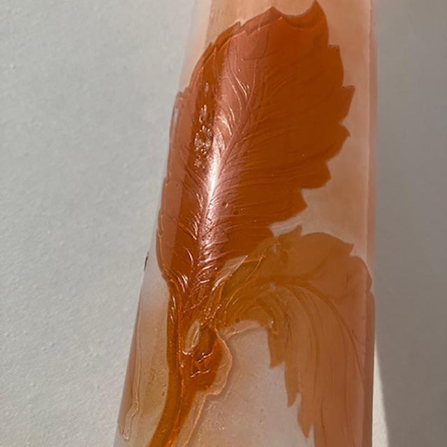 Large Antique Vase of Frosted and Orange Glass by Emile Gallé, 1890s For Sale - Image 3 of 10