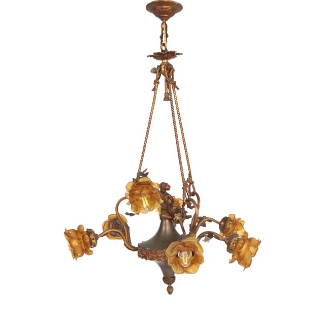 Antique Art Nouveau Chandelier with Putto For Sale