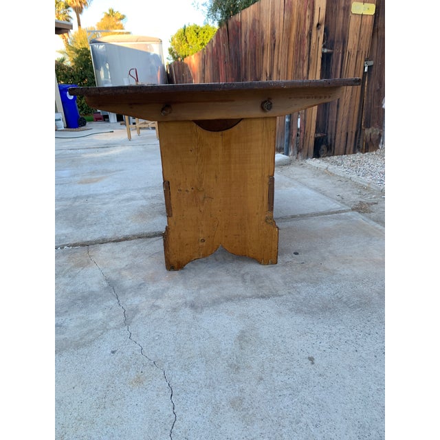 American Antique 1800's Primitive Pine Tilt Top Table Bench For Sale - Image 3 of 12