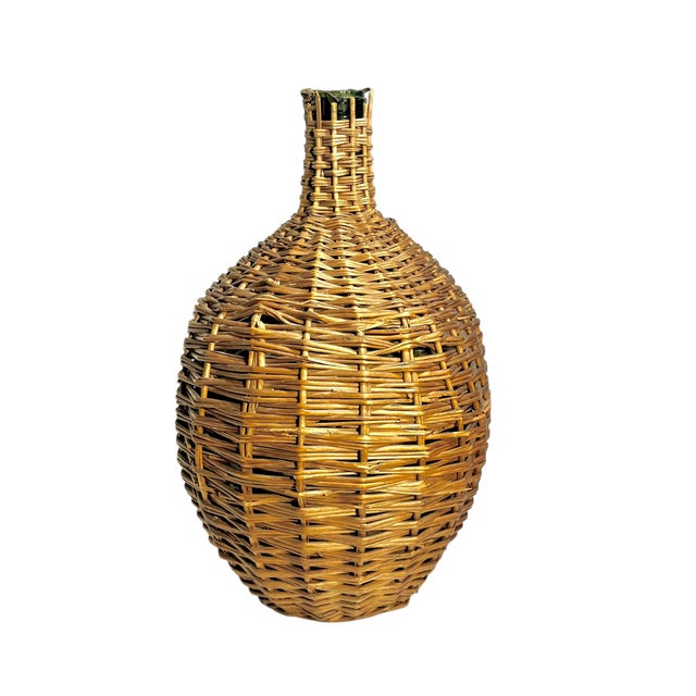 French Provincial Antique Large Size French Provincial Wicker and Glass Demijohn For Sale - Image 3 of 14
