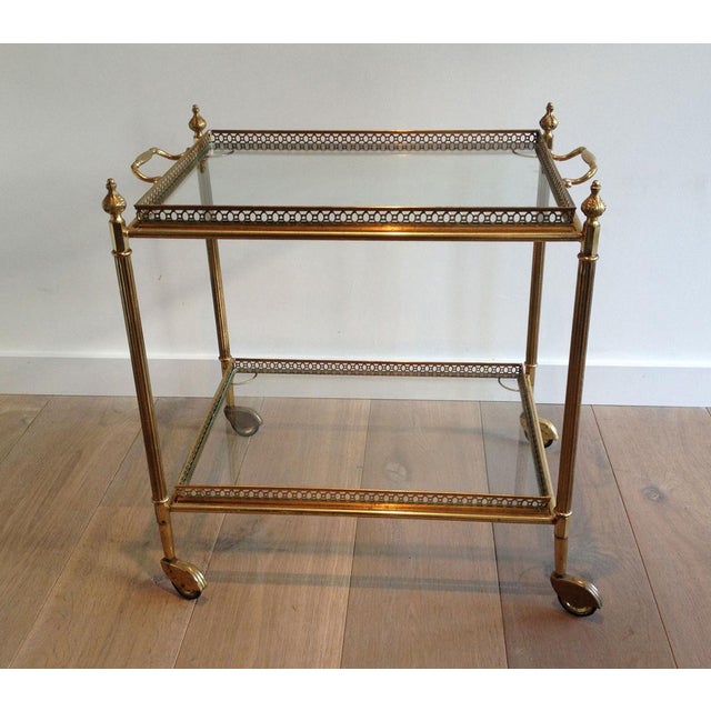 1940s 1940s Neoclassical Style Brass Drinks Trolley with Removable Trays For Sale - Image 5 of 12