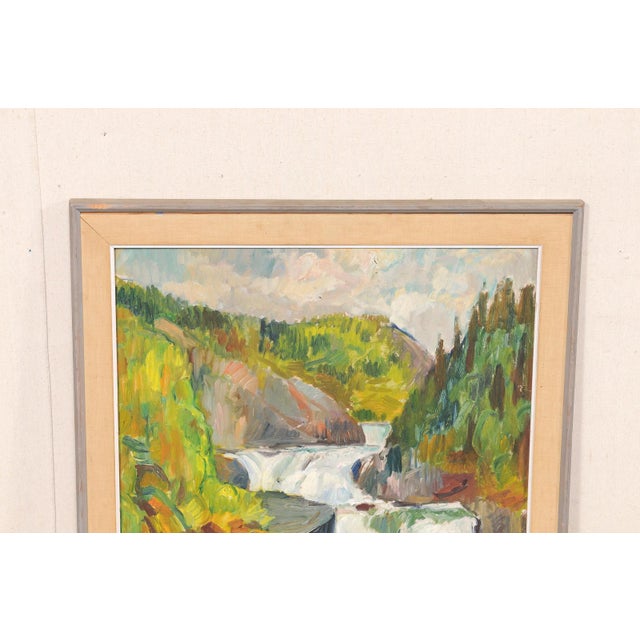 Mid 20th Century Mid 20th Century Swedish Framed Cascading Waterfall Painting For Sale - Image 5 of 14