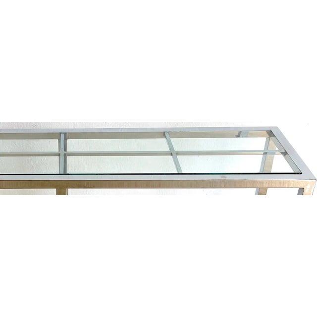 Italian 1970s chrome & glass console with brass faux bamboo mounts, with bright and shiny chrome ( hard to photograph)...