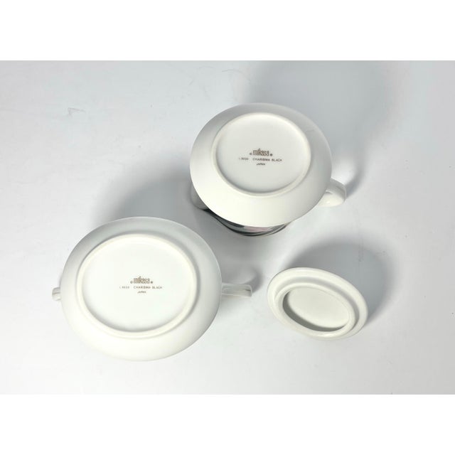 1980s 1980sMikasa “Charisma, Black” Porcelain Sugar Bowl & Creamer Set For Sale - Image 5 of 6