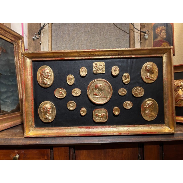 Vintage Classical Grand Tour Gilded Cameo Intaglio Arrangement in Giltwood Frame For Sale - Image 10 of 10