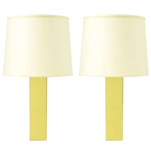 Pair Polished Brass Column Table Lamps