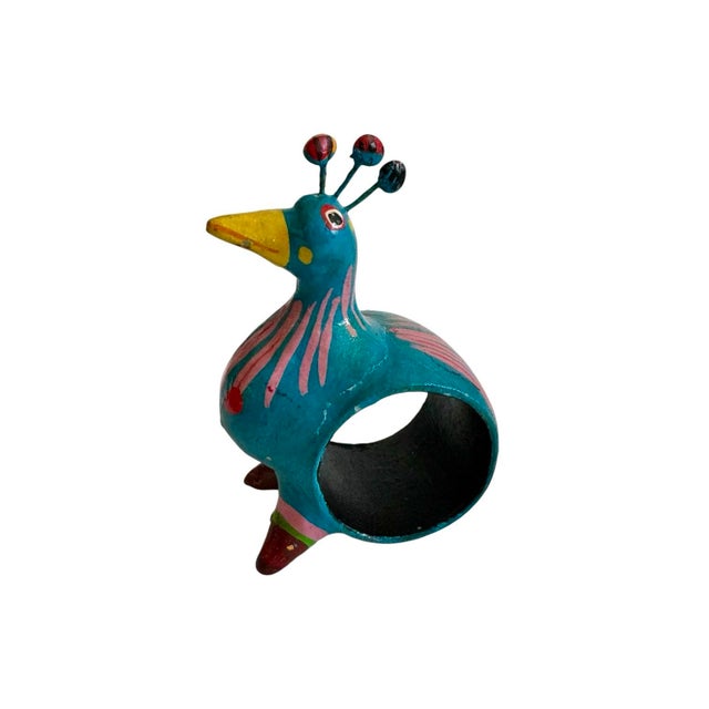 Indian Vintage Mid 20th Century Handmade Folk Art Bird Napkin Rings - Set of 6 For Sale - Image 3 of 9