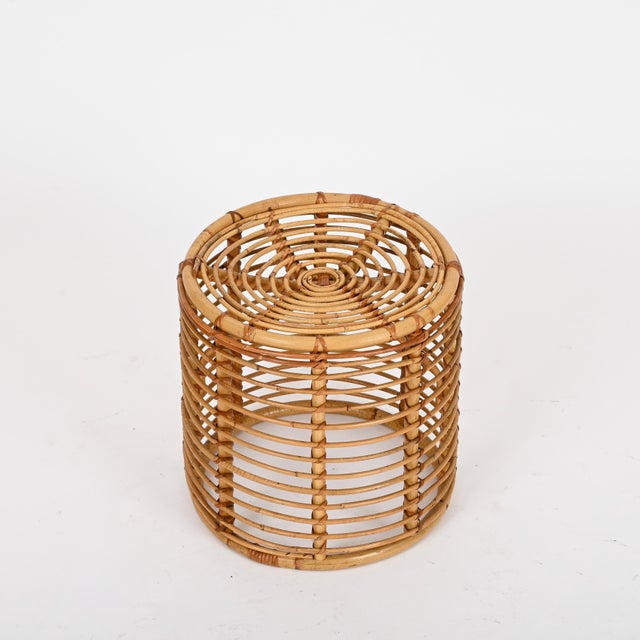 Tito Agnoli Mid-Century Modern Rattan and Wicker Round Pouf by Tito Agnoli, Italy, 1960s For Sale - Image 4 of 13