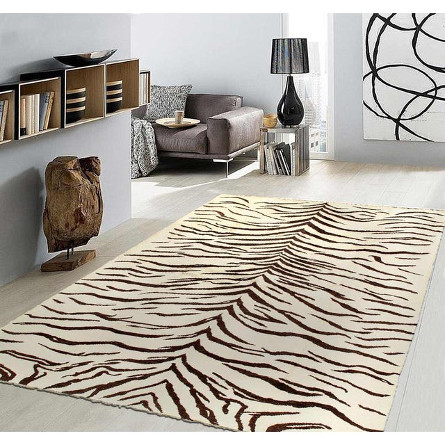 Pasargad DC Zebra Skin Hand Hand Knotted Black and Beige Rug For Sale - Image 4 of 4