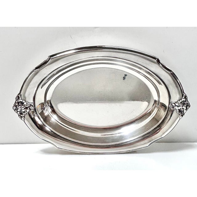 Vintage Silver Plate Oval Serving Tray With Floral Handles – Art Deco Revival Barware by Wilcox For Sale In Louisville - Image 6 of 12