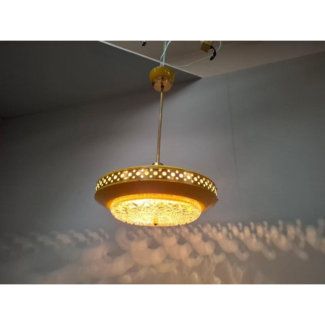 Mid-Century Modern Pendant Lamp in Yellow Metal with Brass and Glass, 1970s For Sale - Image 4 of 18