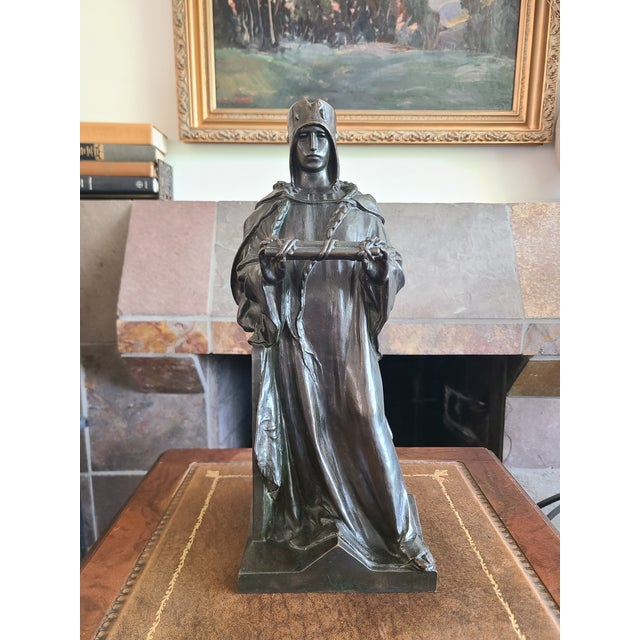 Late 19th Century Antique 19th Century Bronze Statue Sculpture Medieval Figure Holding Scrolls For Sale - Image 5 of 18