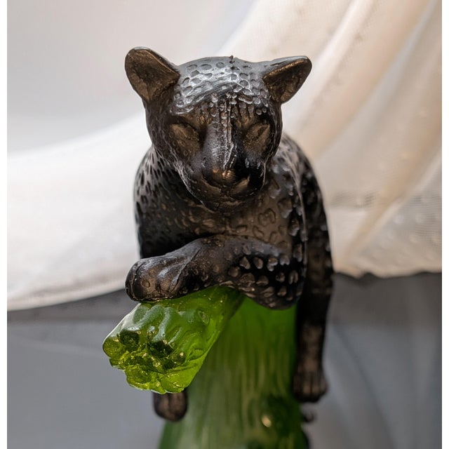 Late 20th Century Late 20th Century Daum France Pate De Verre Glass Black Panther in Green Tree For Sale - Image 5 of 16