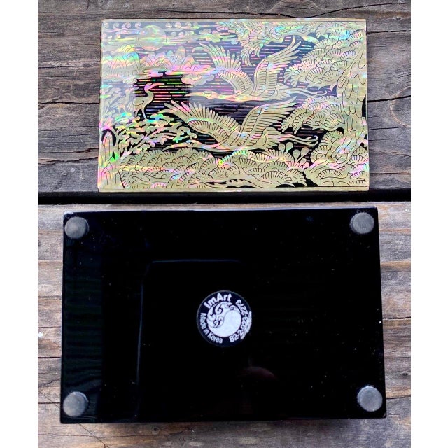 Korean Najeonchilgi Mother-of-Pearl Crane & Pine Lacquer Box, ImArt For Sale - Image 11 of 13