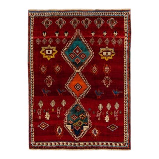 Red Vintage Shiraz Handmade Pictorial Designed Wool Rug For Sale