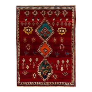 Red Vintage Shiraz Handmade Pictorial Designed Wool Rug