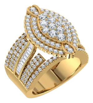 10K Yellow Gold Round Baguette Diamond Womens Sz 7 Designer Bridal Ring 2-3/8 Cttw