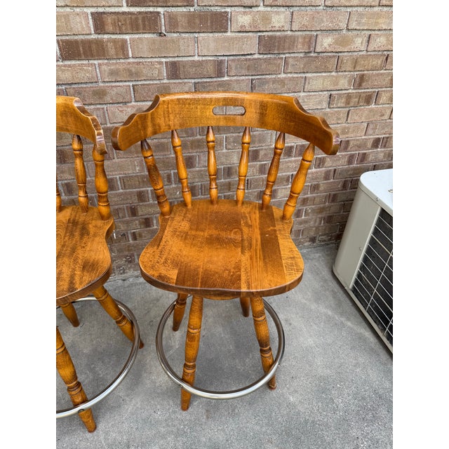 1960s Set of 3 Solid Wood Spindle Captain’s Chair Stools For Sale In Salt Lake City - Image 6 of 7