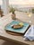 Large Handmade South African Ceramic Platter – Teal and Ochre Slip-Dot Floral Square Plate For Sale In West Palm - Image 6 of 11
