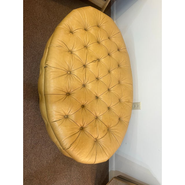 1980s Large Tufted Leather Oval Ottoman For Sale - Image 4 of 9