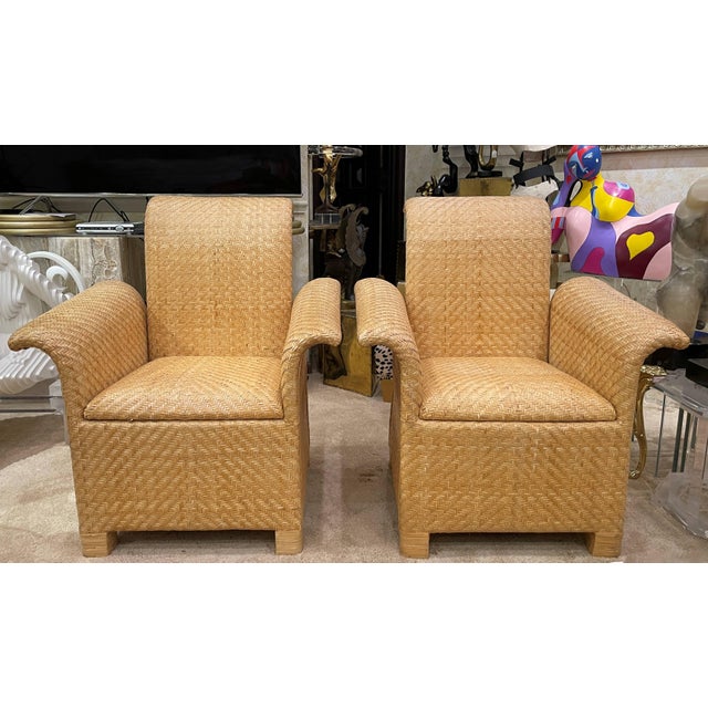 Wood Vintage Coastal Walters Wicker Woven Rattan Lounge Chairs, a Pair For Sale - Image 7 of 11