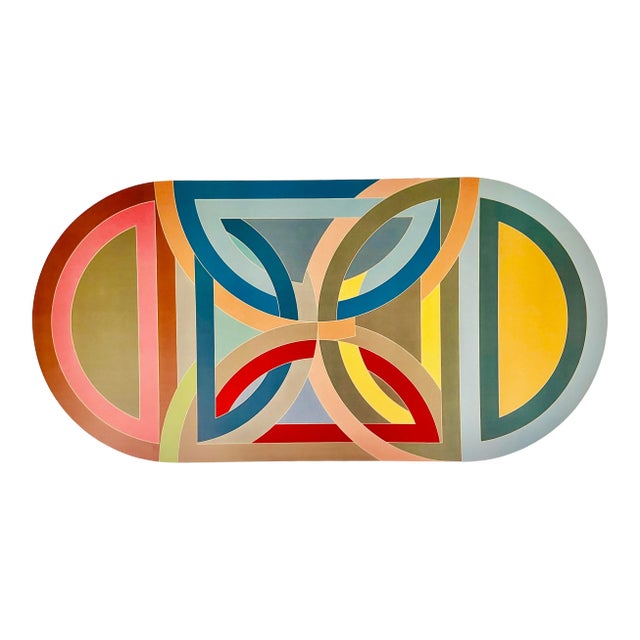 It states in small type on the bottom of the poster, 'FRANK STELLA, (American, Born 1936) Protractor Variation, 1969...