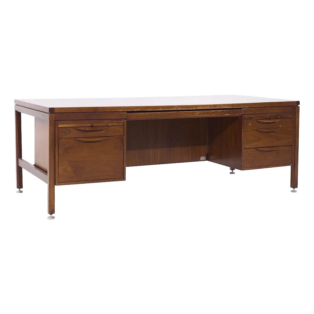 Jens Risom Mid Century Walnut Executive Desk | Chairish