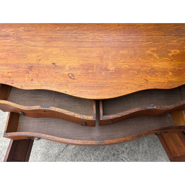 Victorian Antique Tiger Oak Buffet / Sideboard, Featuring Barley Twist Columns and Serpentine Front For Sale - Image 3 of 10