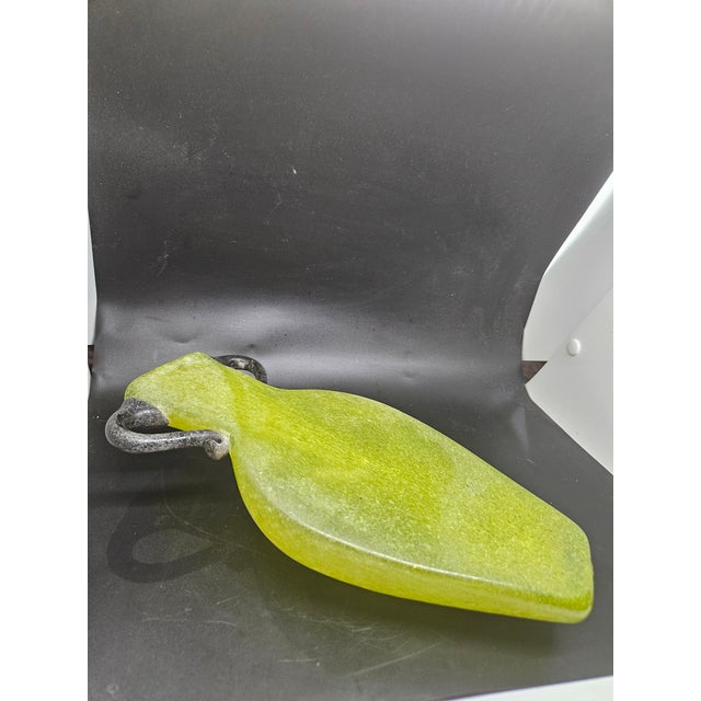 Vintage Scavo Amphora Hand Blown Green Glass Wall Vase Applied Handles