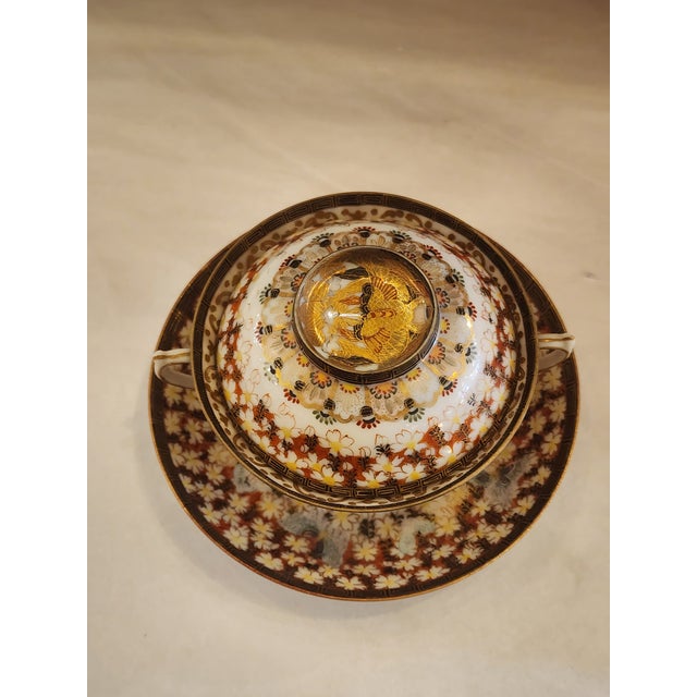 Antique Signed Moriage Japanese Tea Cup, Saucer and Lid/Tea Bag Rest. For Sale - Image 10 of 10
