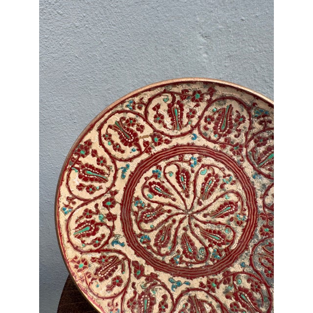 Persian Vintage Persian Hand-Painted Enamel on Copper Wall Plate — Bohemian Decor For Sale - Image 3 of 6