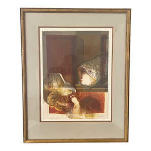 1980s Sunol Alvar “Woman Holding Dove” Signed Limited Edition Lithograph – Framed