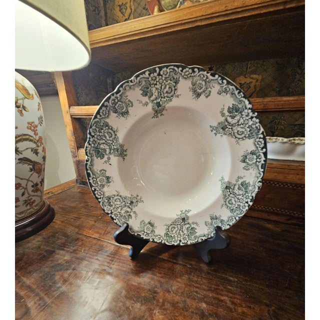 Ceramic Early 20th Century English Green Transferware Soup Bowl For Sale - Image 7 of 10