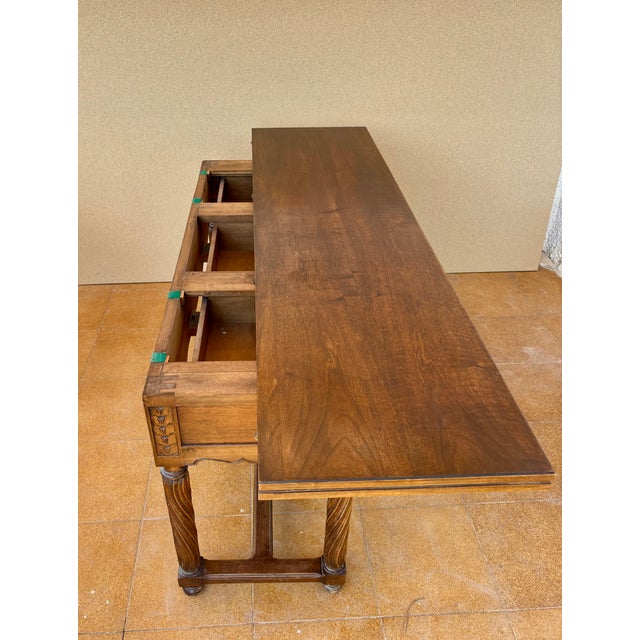 Spanish Walnut Drop-Leaf Table with Three Drawers, 1930s For Sale - Image 10 of 15