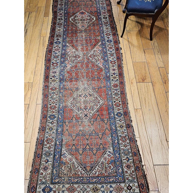 Antique Persian Malayer Runner Rug, Hand-Knotted Wool, Geometric Pattern, 3x16, Terracotta & Ivory For Sale - Image 9 of 18