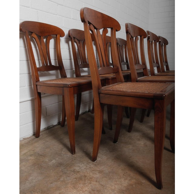 Late 20th Century Late 20th Century Set of Eight Neoclassical Style Cherry Dining Chairs With Cane Seats and Saber Legs For Sale - Image 5 of 7