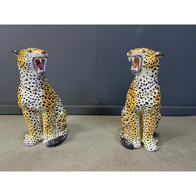 Italian Glazed Terracotta Leopard Figures, 1960s For Sale - Image 4 of 14