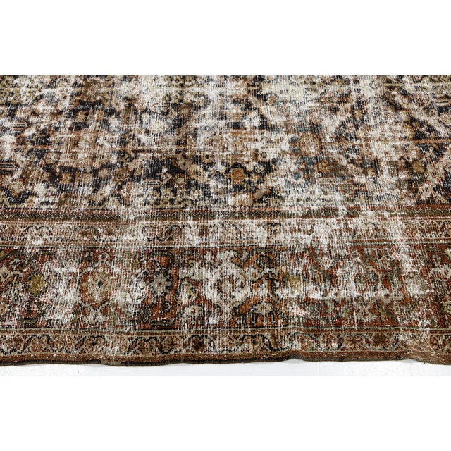 Antique Mahal Rug With Exquisite Distressed Wabi-Sabi Patina For Sale - Image 4 of 11