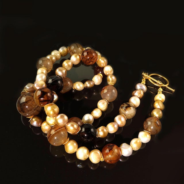 Gold Spiderweb Jasper and Pearl Necklace For Sale - Image 8 of 10