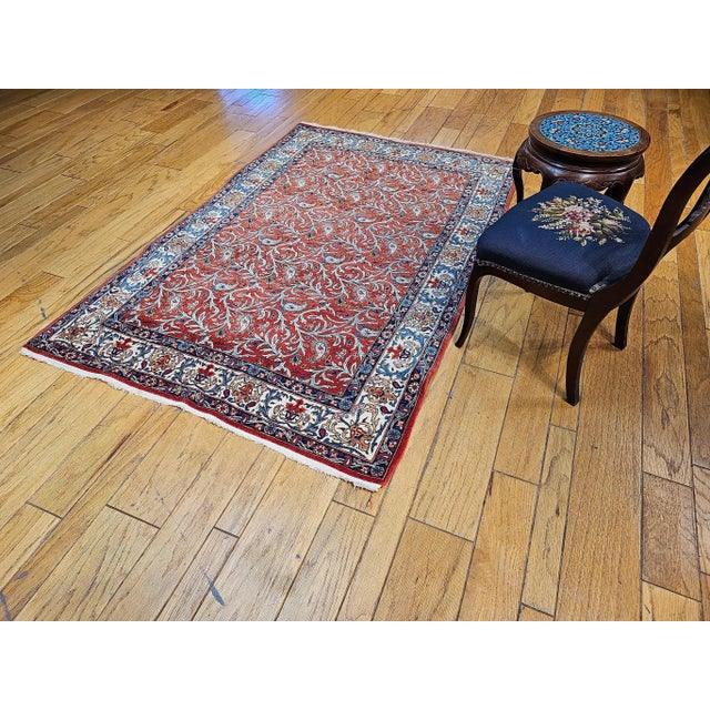 Persian Vintage Persian Qum Area Rug, Handwoven Allover Paisleys Pattern, Red & Ivory, 5’ X 7’ For Sale - Image 3 of 18