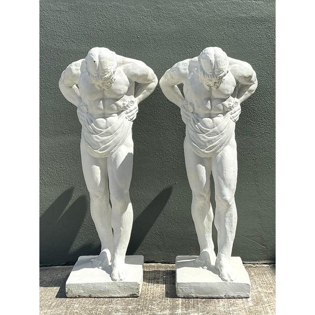 Stone Vintage Grand Tour Painted Concrete Hercules Pedestal- a Pair For Sale - Image 7 of 12